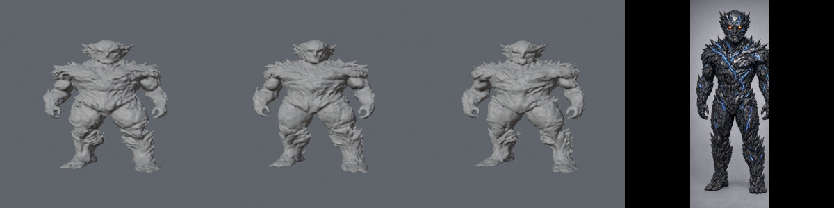 Three rounds of an AI-reviewed 3D model beside its reference image